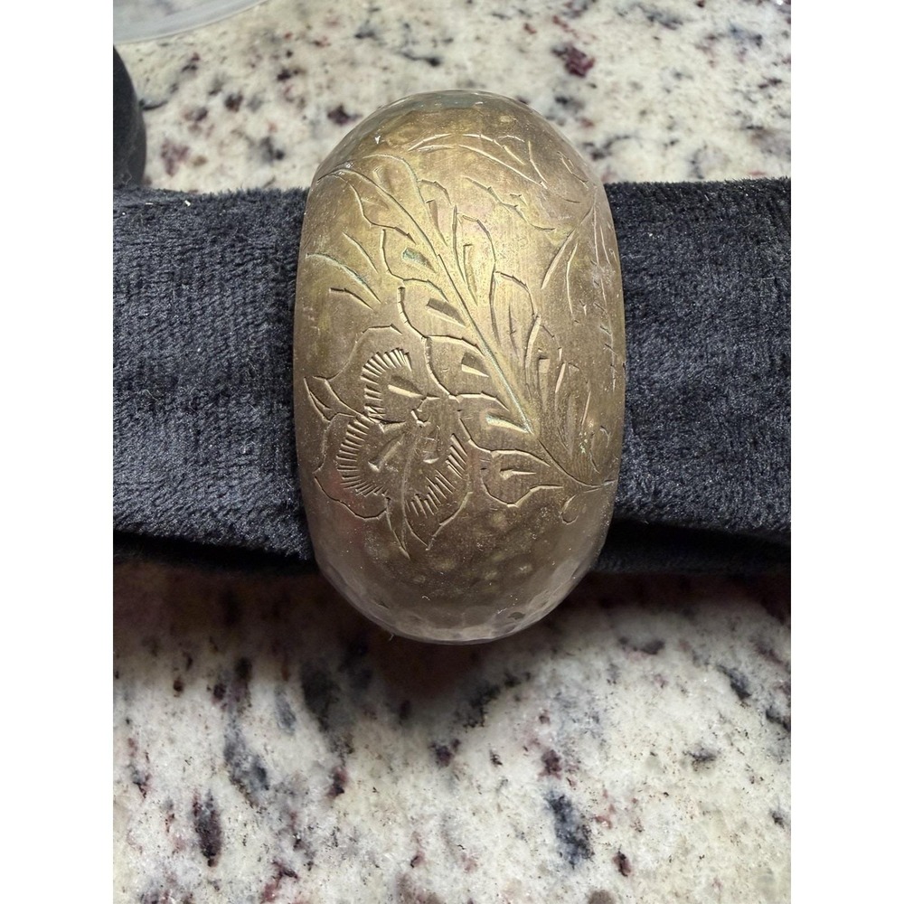 Vintage Brass Engraved Floral Wide Bangle Bracelet Boho Statement